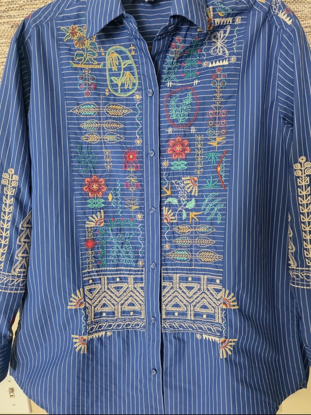 Johnny Was Womens XS Oversized Embroidered Button Up Shirt Boho Artisan MSRP$248 - Picture 8 of 12